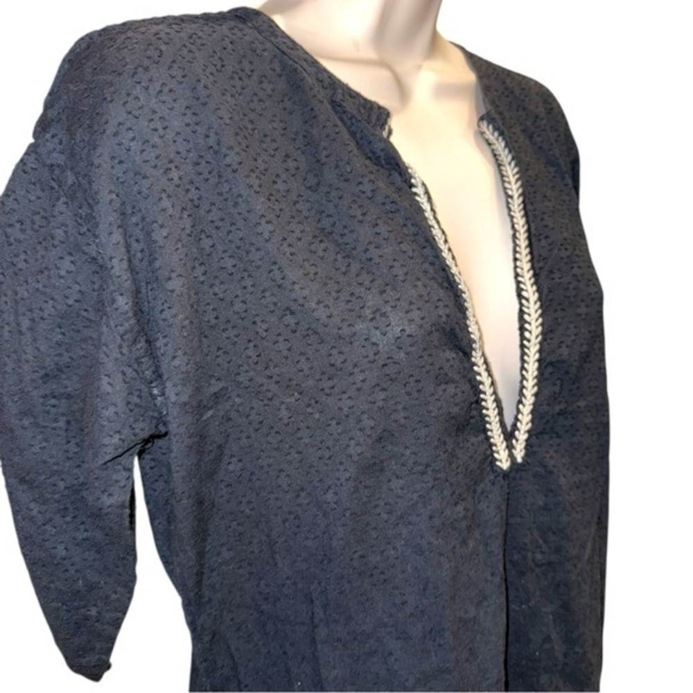 ▶️ Banjanan ◀️ Textured Cotton Tunic Womens XS Black